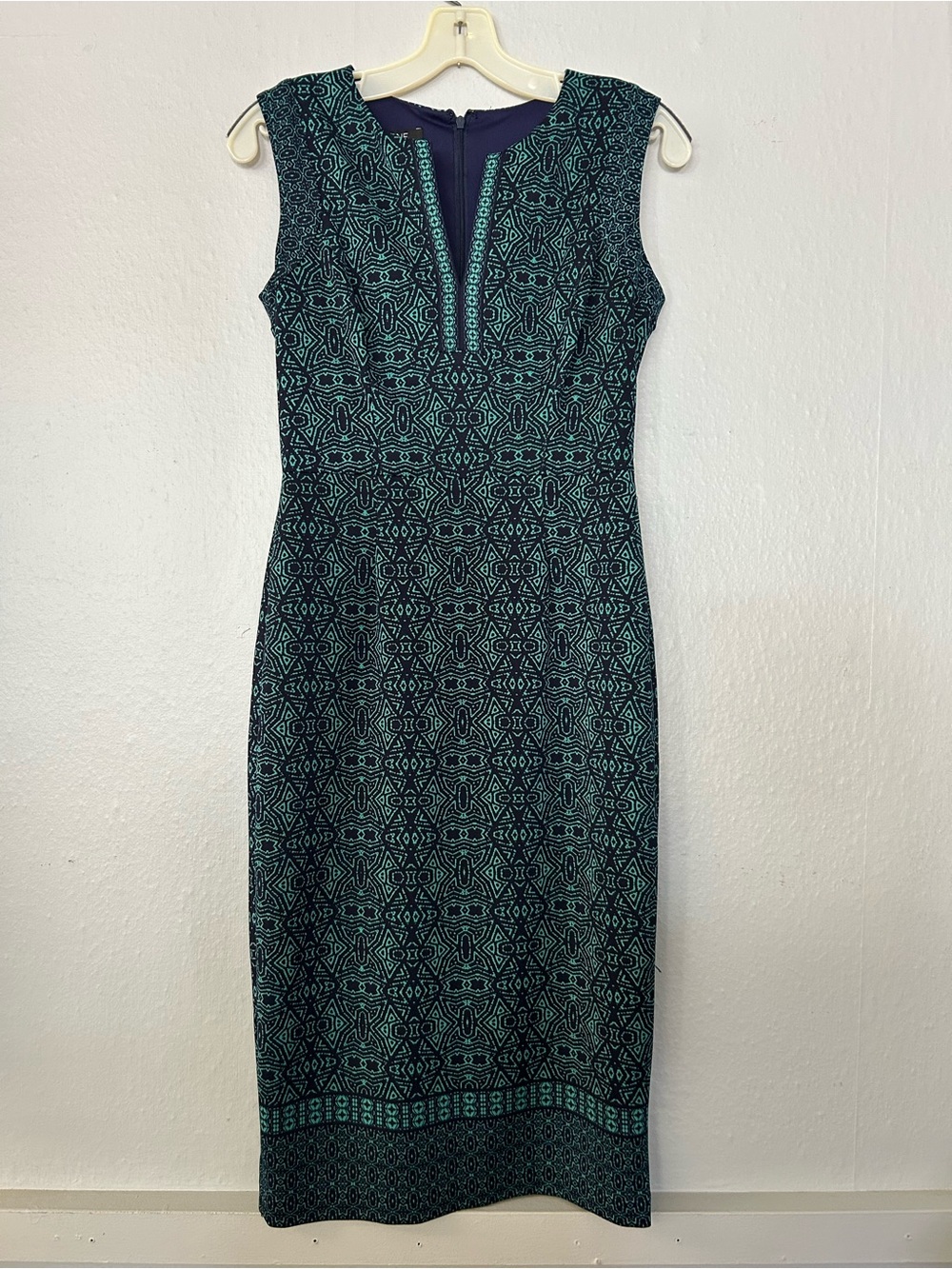 Adore Navy & Teal Sleeveless Midi Sheath Dress
